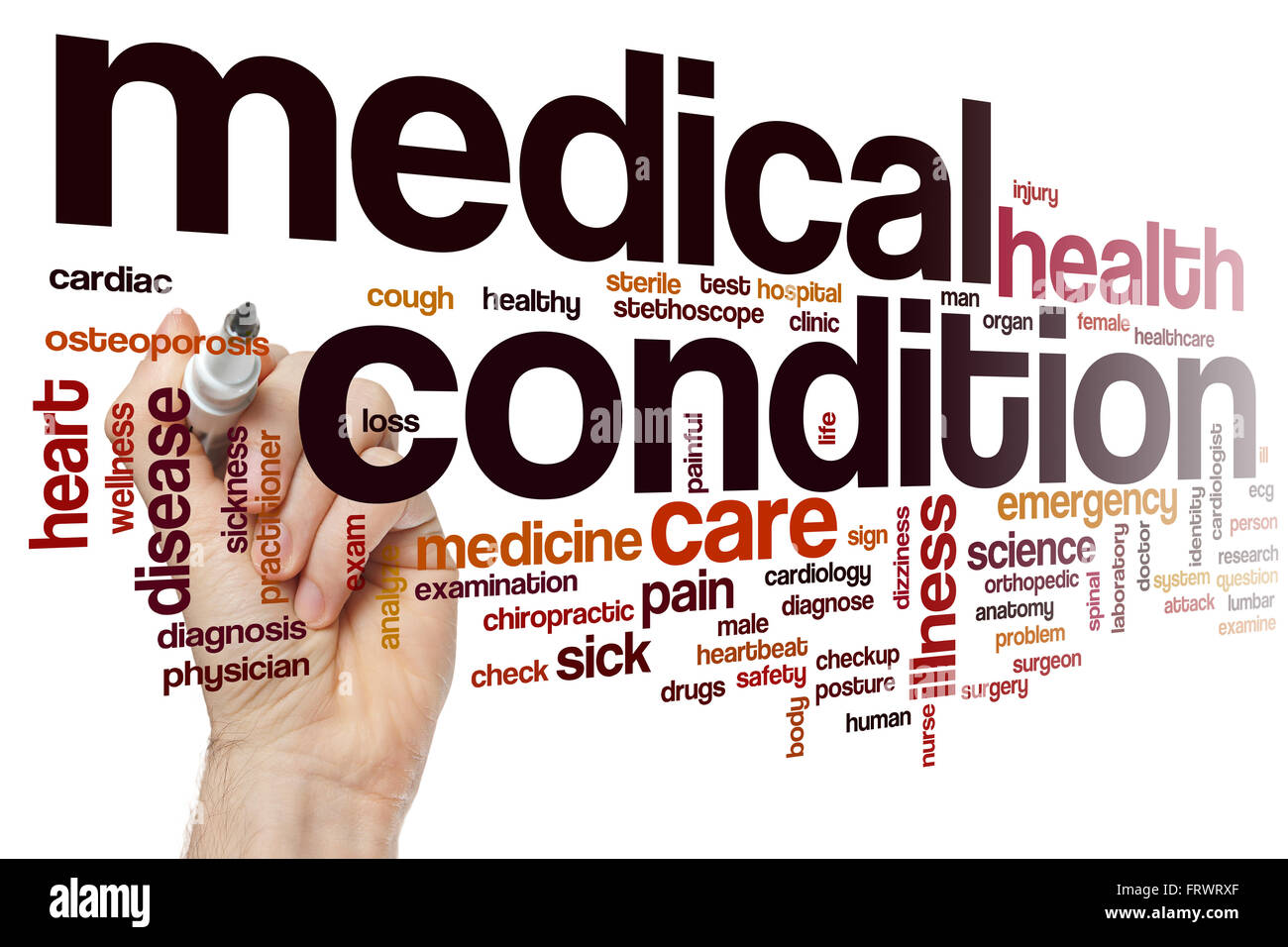 Medizinischen Zustand Word Cloud-Konzept Stockfoto