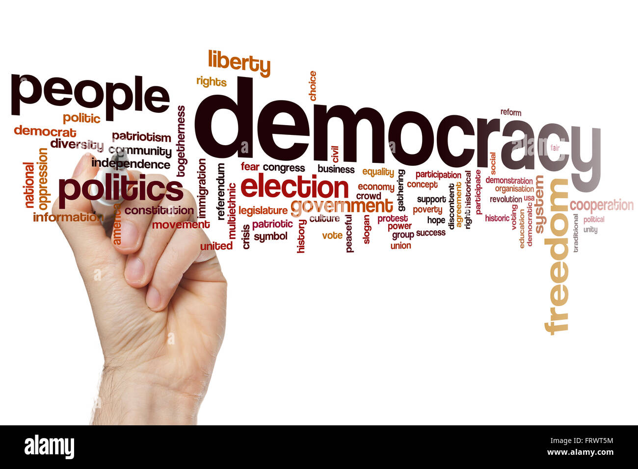 Demokratie-Konzept Word Cloud-Hintergrund Stockfoto