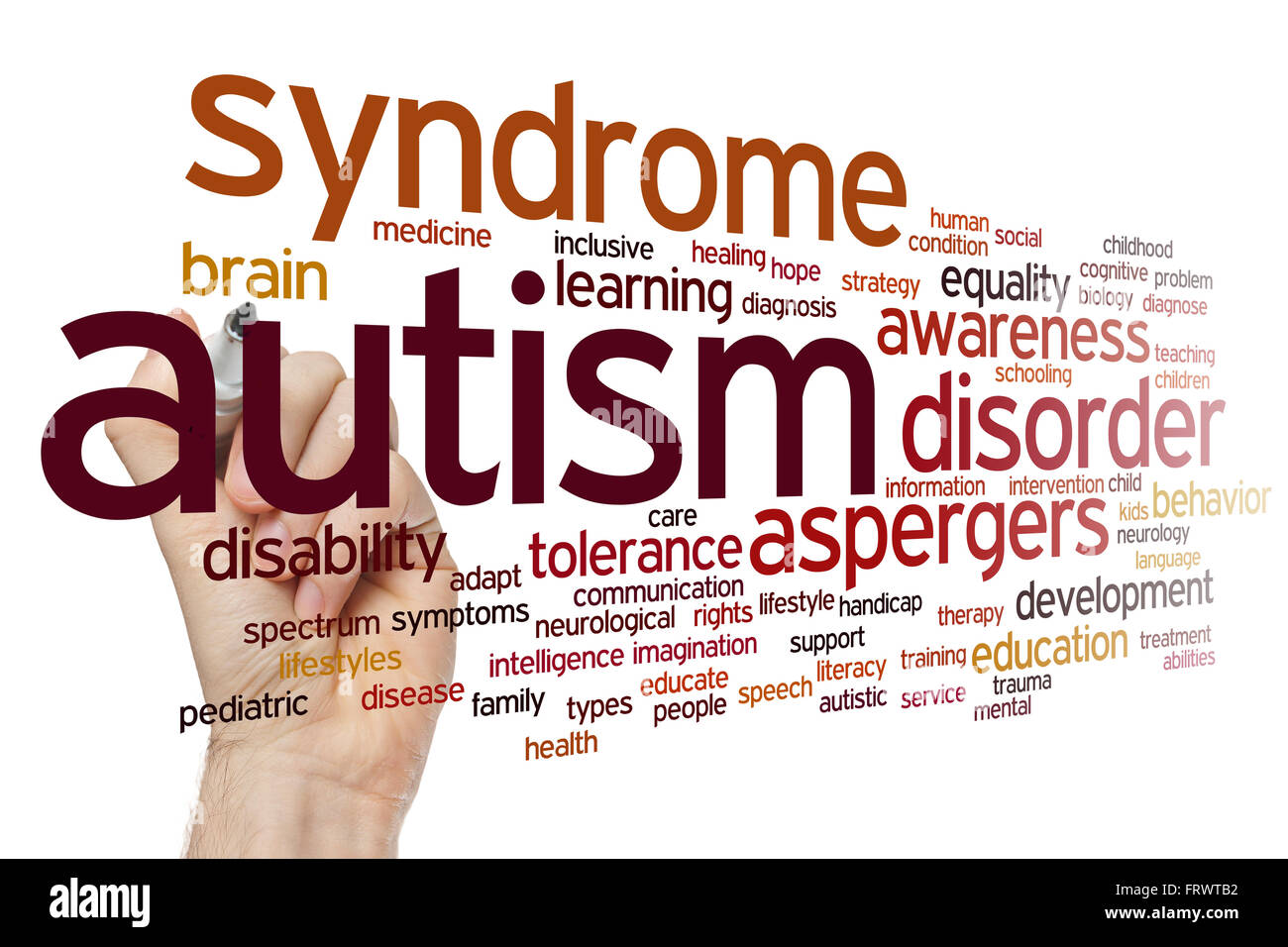 Autismus-Konzept Word Cloud-Hintergrund Stockfoto