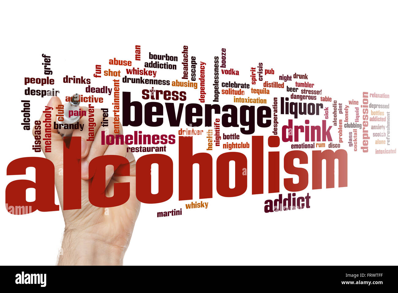 Alkoholismus-Konzept Word Cloud-Hintergrund Stockfoto