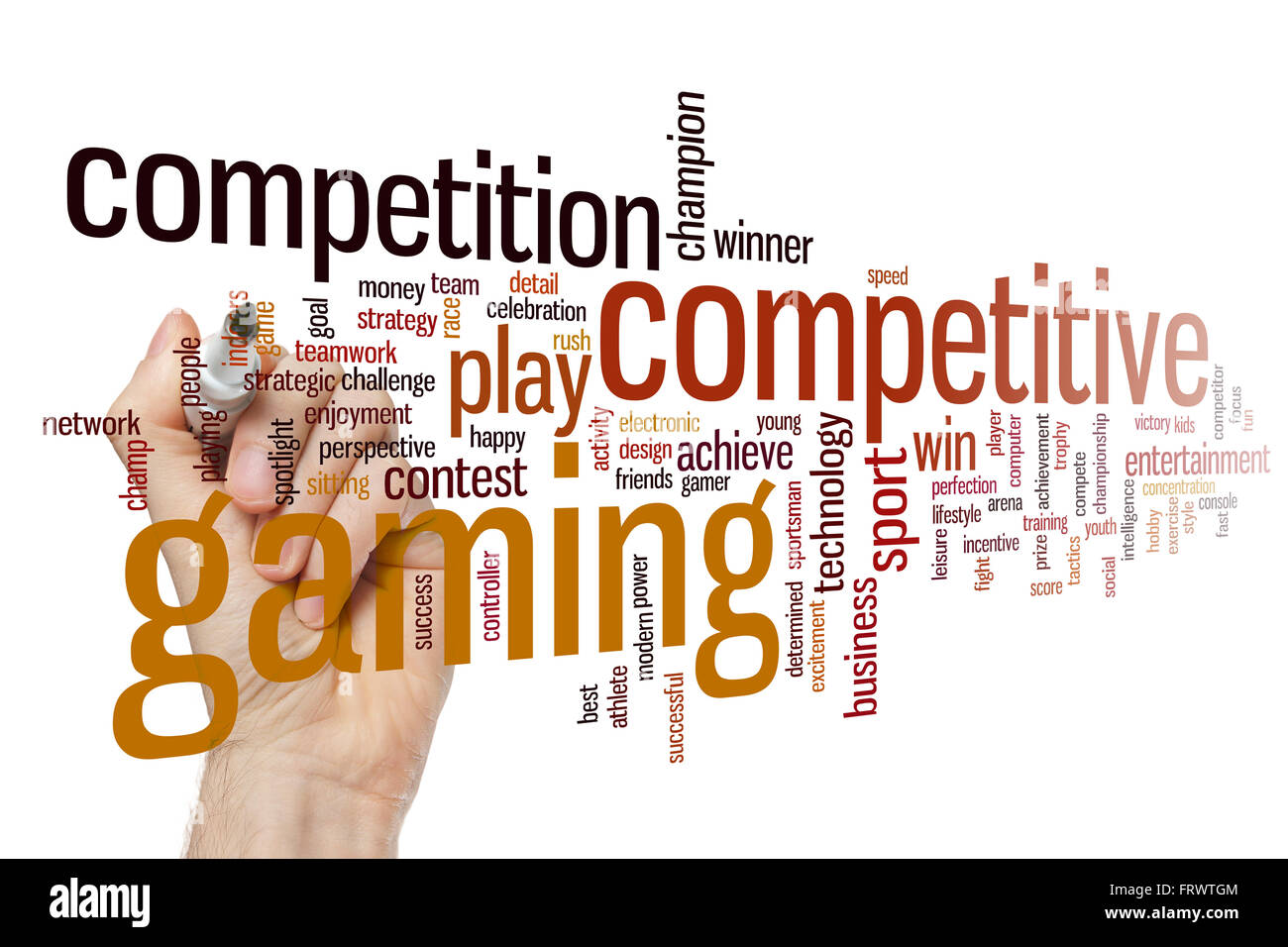Wettbewerbsfähigen Gaming Konzept Word Cloud-Hintergrund Stockfoto