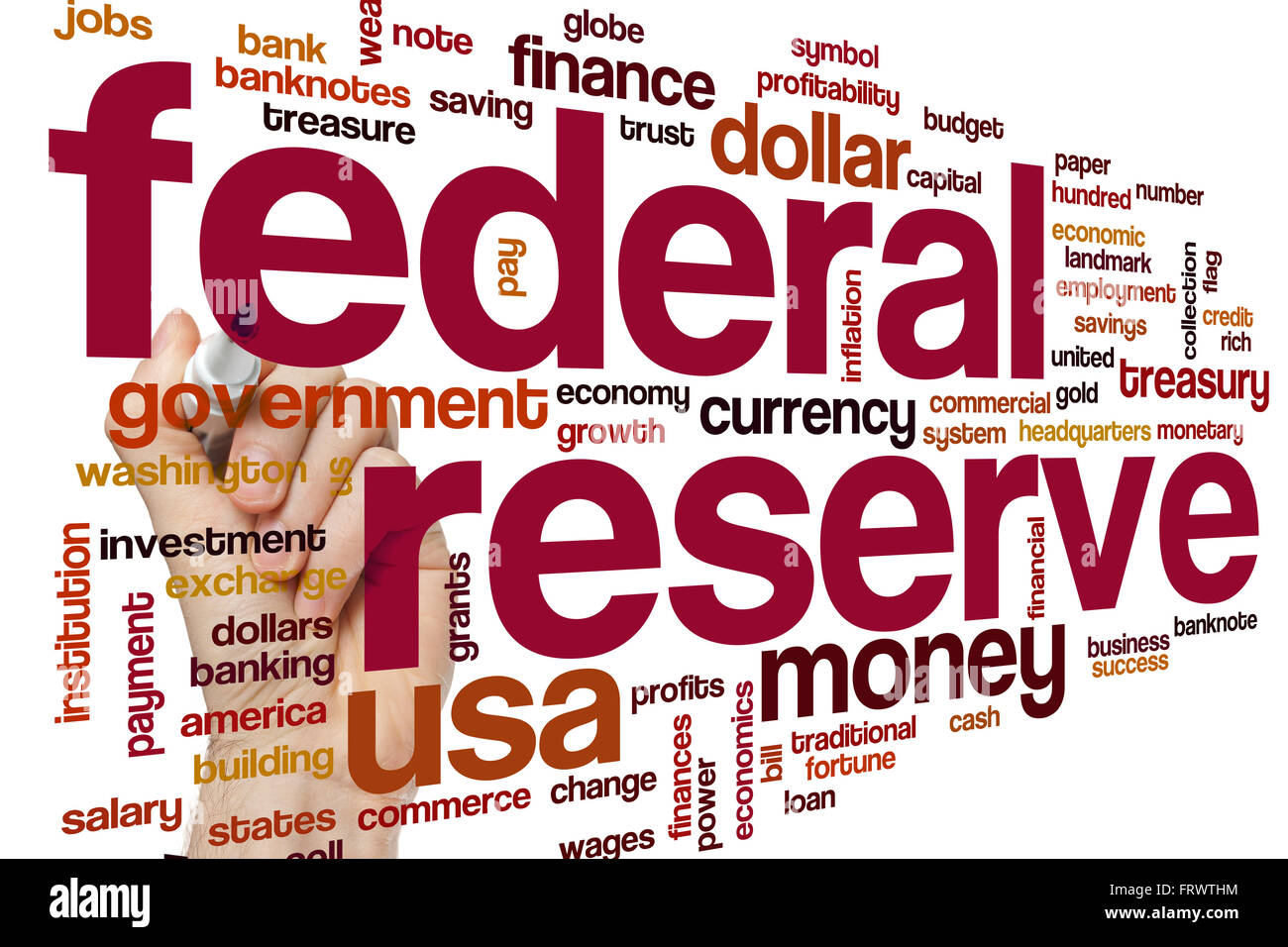 US-Notenbank Konzept Word Cloud-Hintergrund Stockfoto