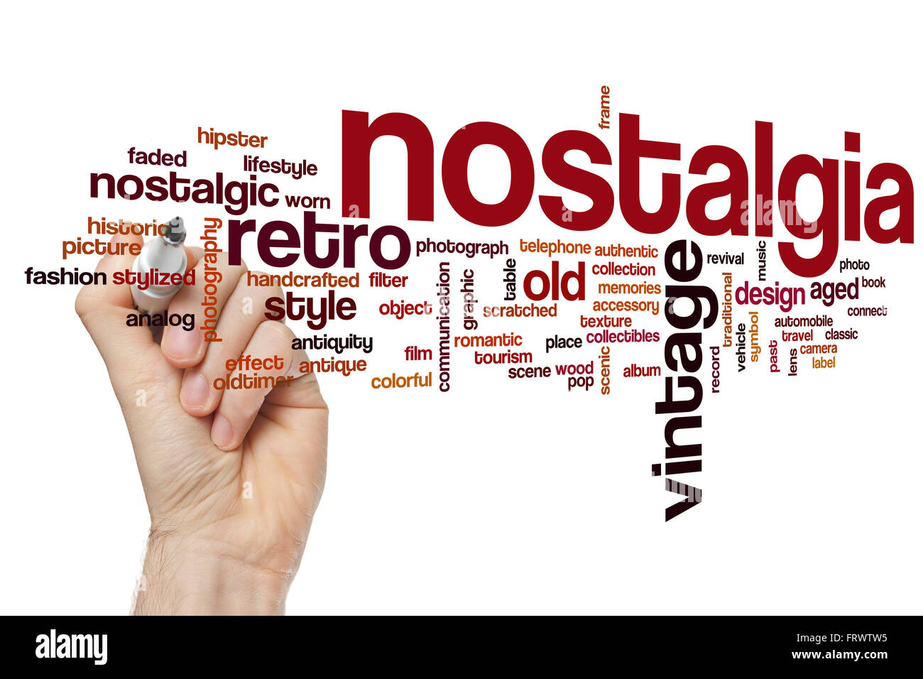 Nostalgie-Konzept Word Cloud-Hintergrund Stockfoto