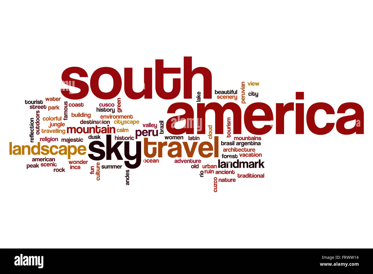 Südamerika-Wortwolke Stockfoto