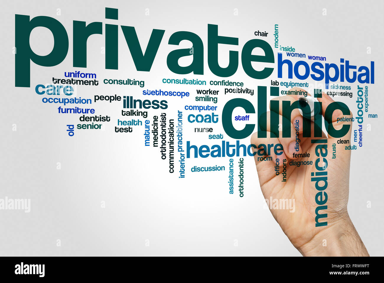 Privatklinik Wortwolke Stockfoto