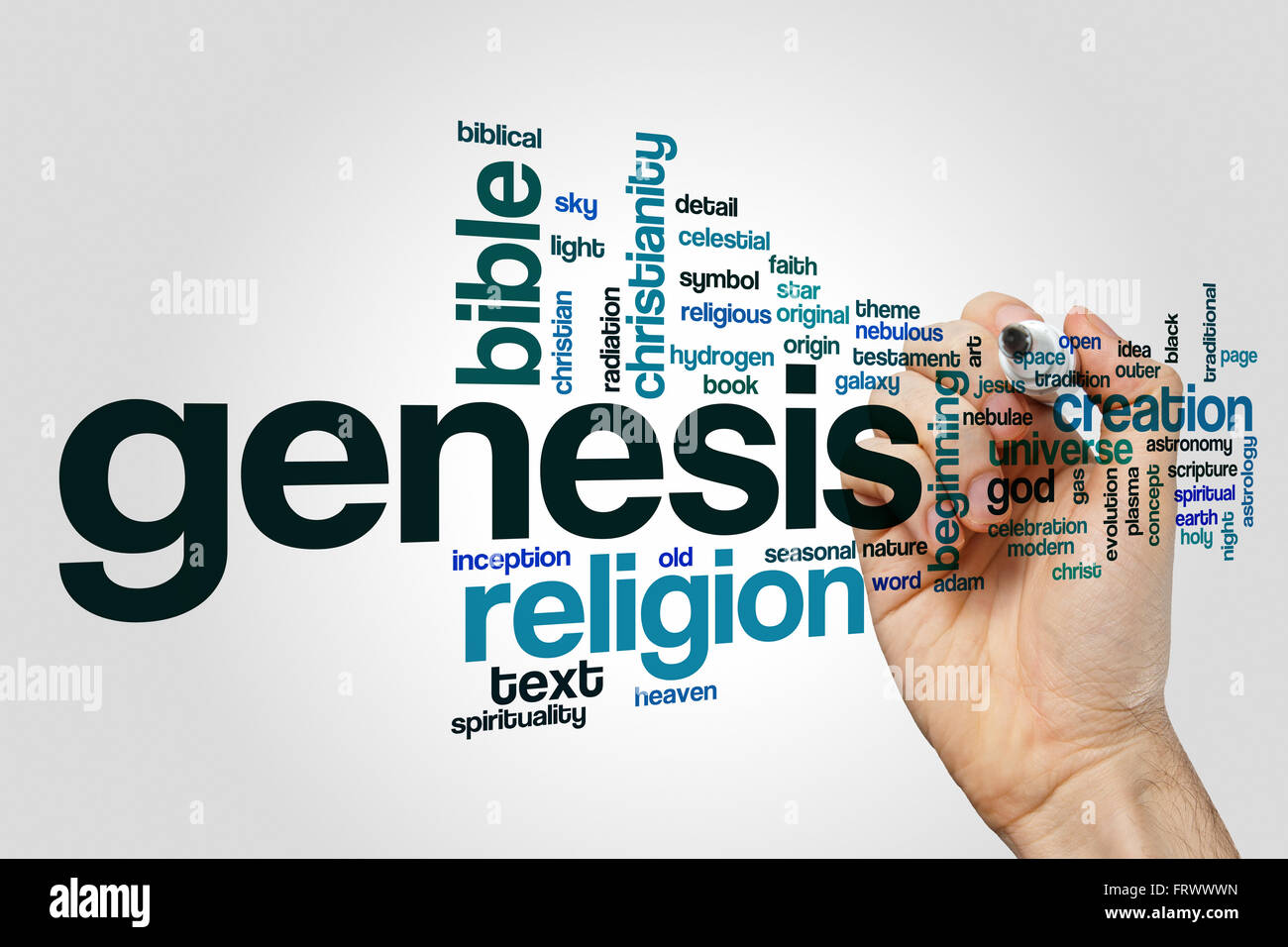 Genesis-Wortwolke Stockfoto