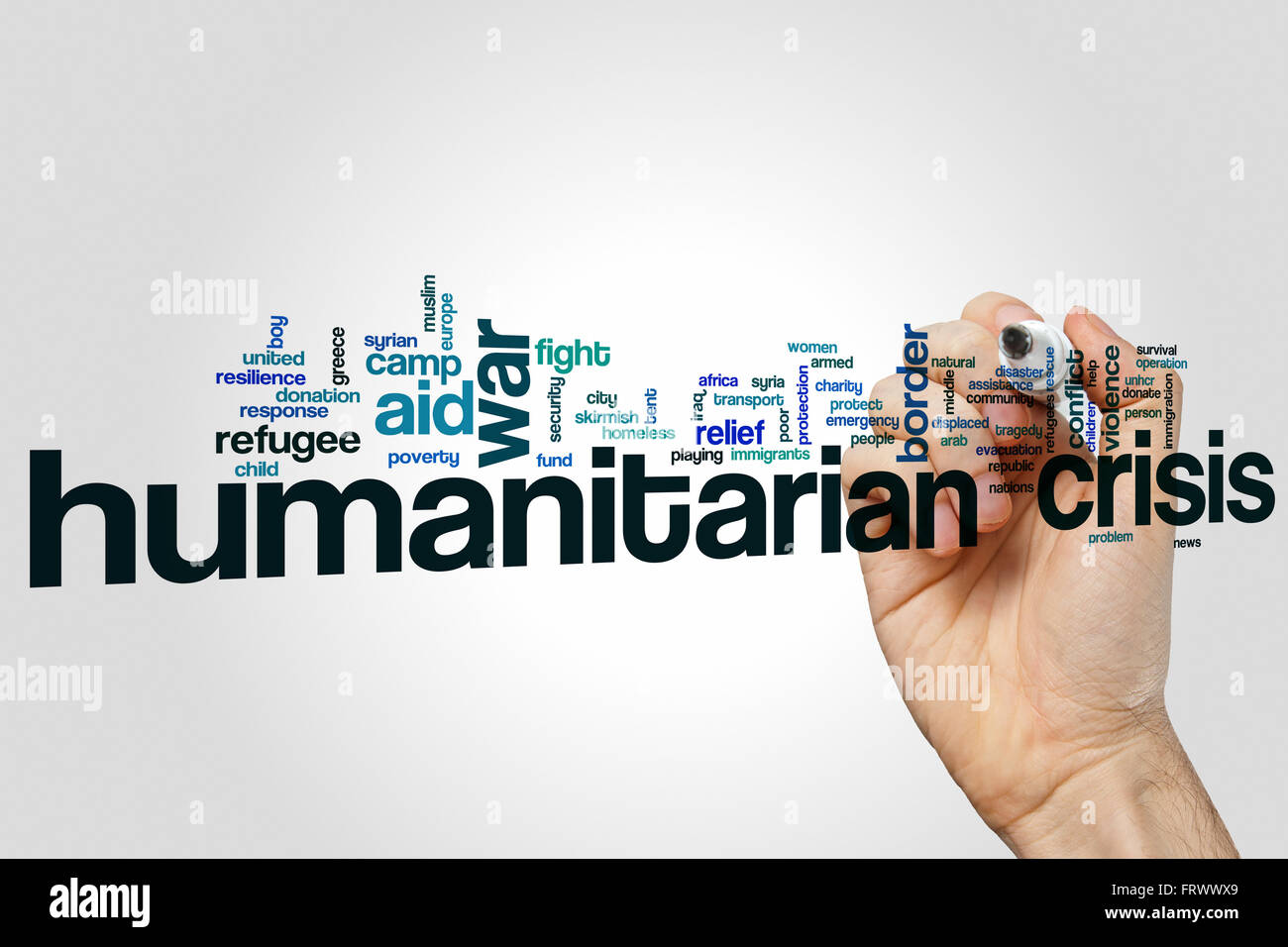 Humanitarian crisis word cloud Stockfoto