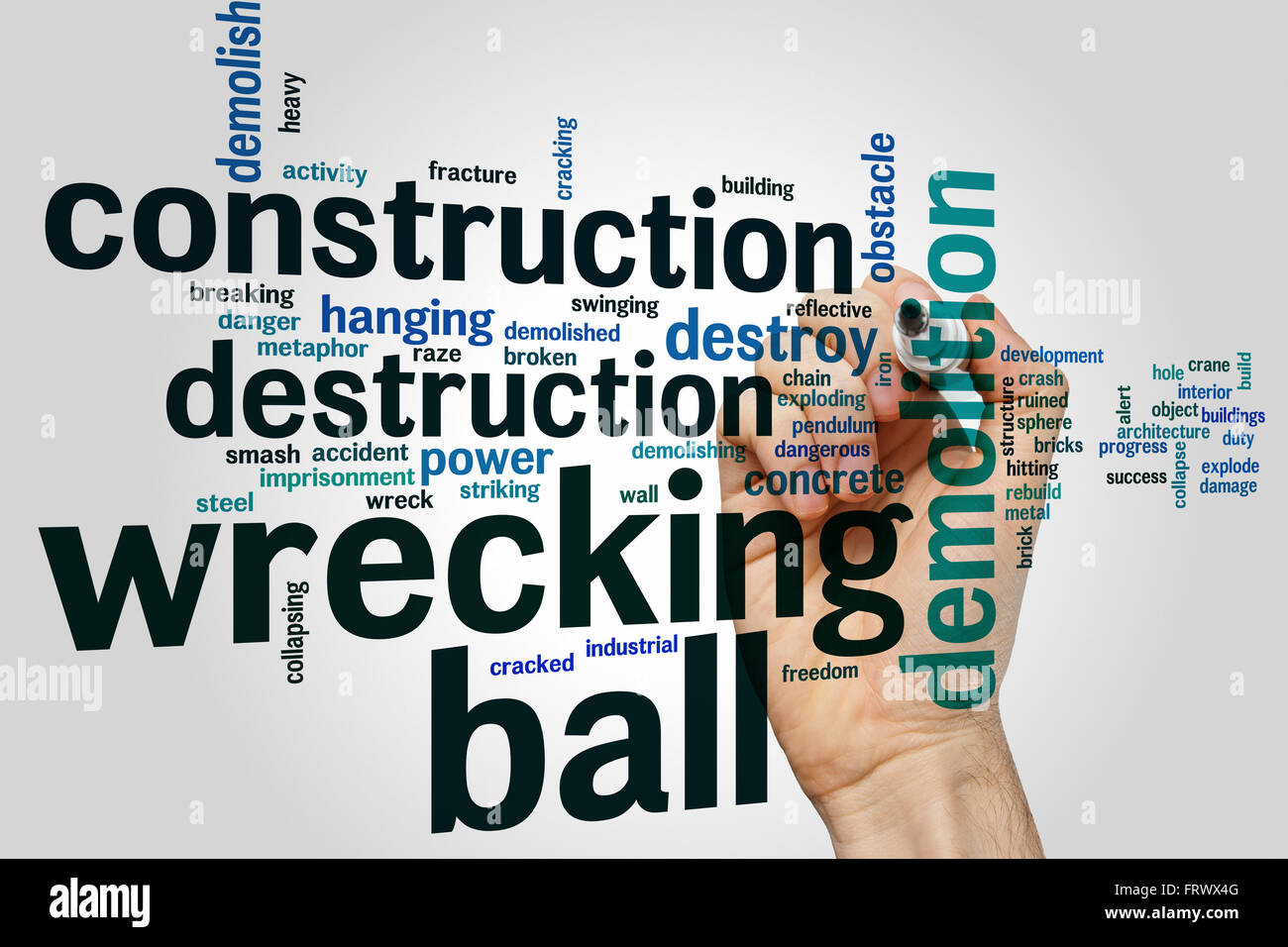 Wrecking Ball Konzept Word Cloud-Hintergrund Stockfoto