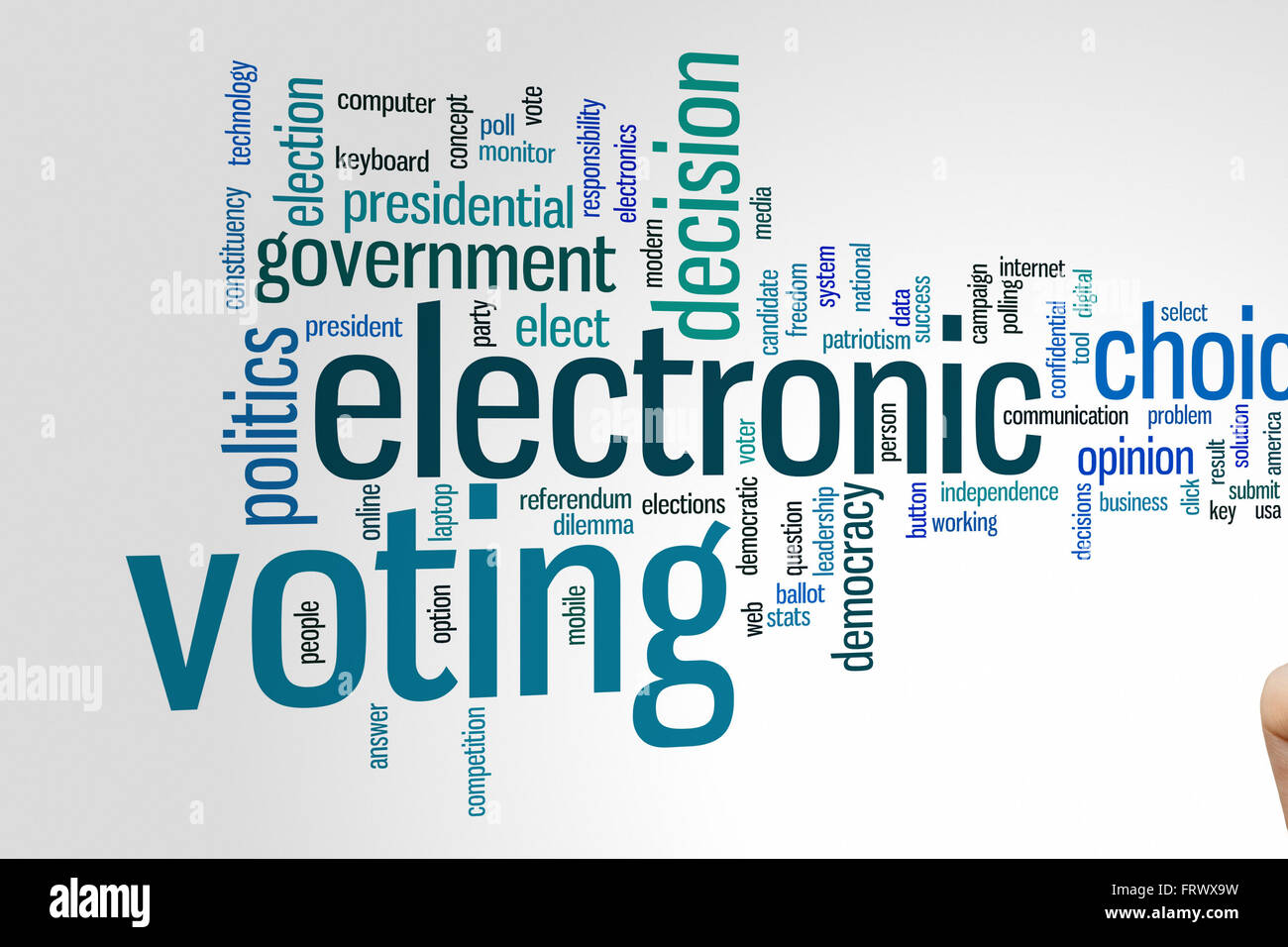 Elektronische Abstimmung Konzept Word Cloud-Hintergrund Stockfoto