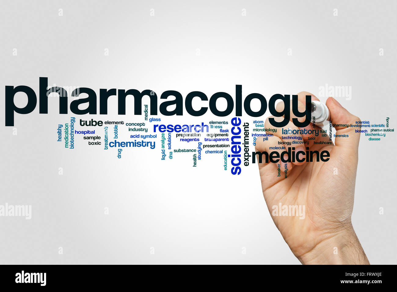 Pharmakologie-Wort-Cloud-Konzept Stockfoto