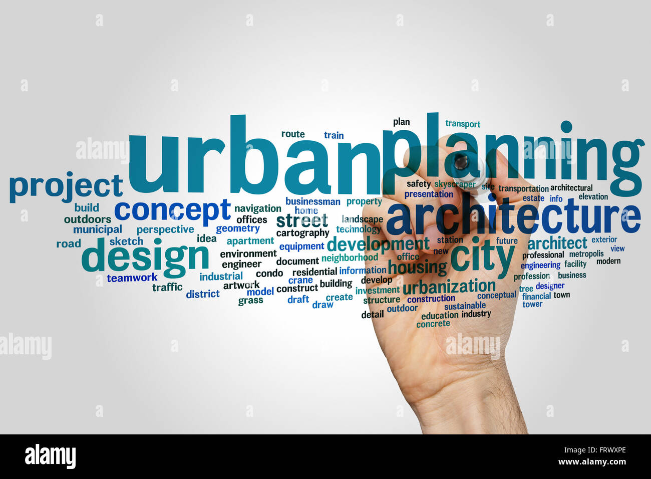 Stadtplanung Konzept Word Cloud-Hintergrund Stockfoto