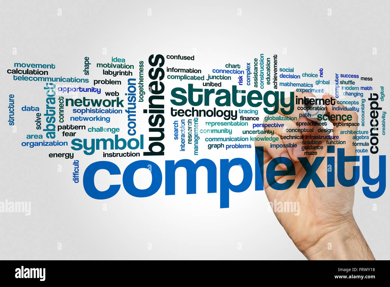 Komplexität Konzept Word Cloud-Hintergrund Stockfoto
