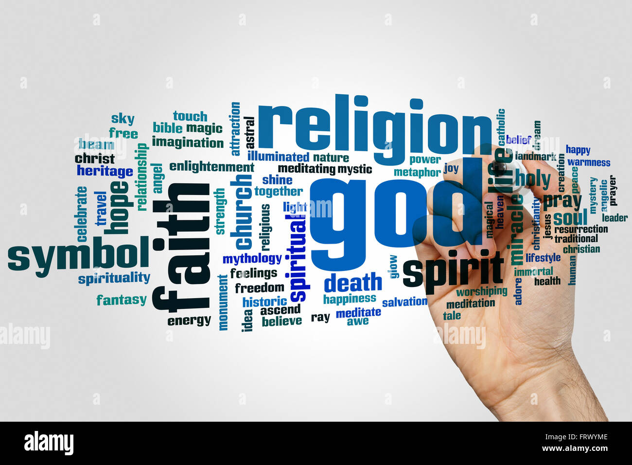 Gott Konzept Word Cloud-Hintergrund Stockfoto