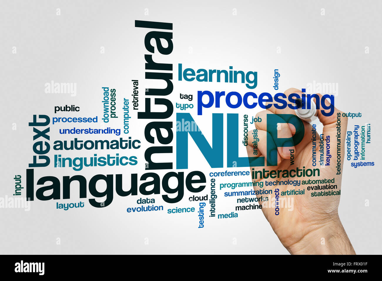 Natural Language processing Konzept Word Cloud-Hintergrund Stockfoto