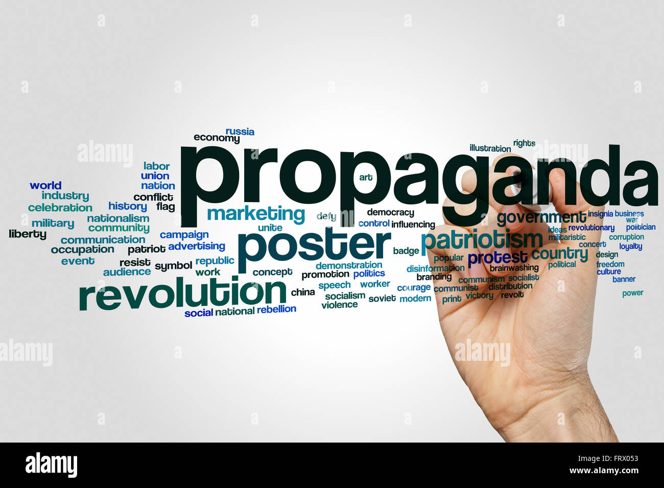Propaganda-Konzept Word Cloud-Hintergrund Stockfoto