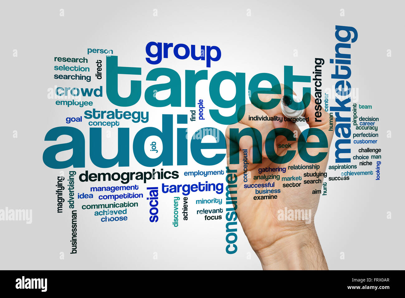 Publikum Wort Wolke Zielkonzeptes mit Business-marketing Verwandte tags Stockfoto