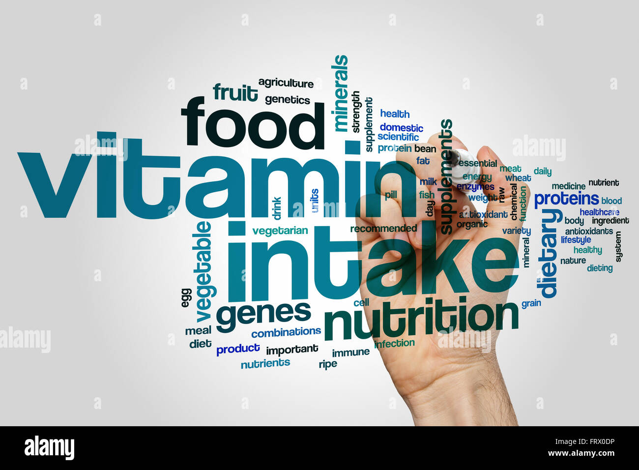 Vitamin Aufnahme Konzept Word Cloud-Hintergrund Stockfoto