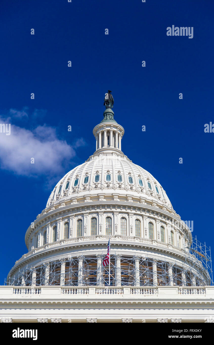 Nahaufnahme von der Kuppel des United States National Capitol Building, Washington DC Stockfoto