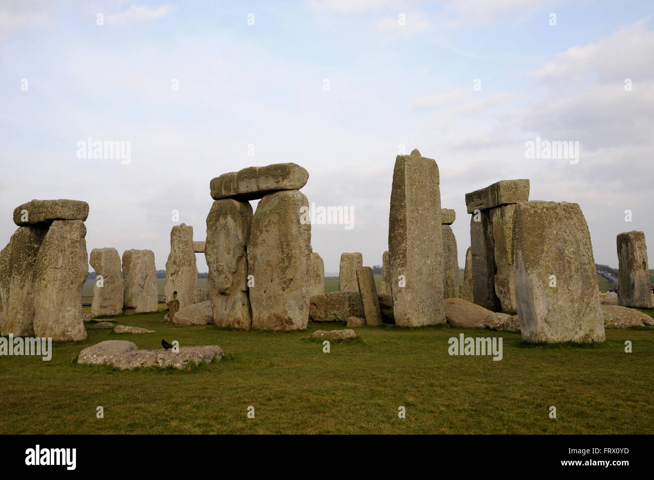 Die standing stones at Stonehenge, einem Ikonischen UNESCO Weltkulturerbe in der englischen Grafschaft Wiltshire nicht weit von Salisbury. Stockfoto