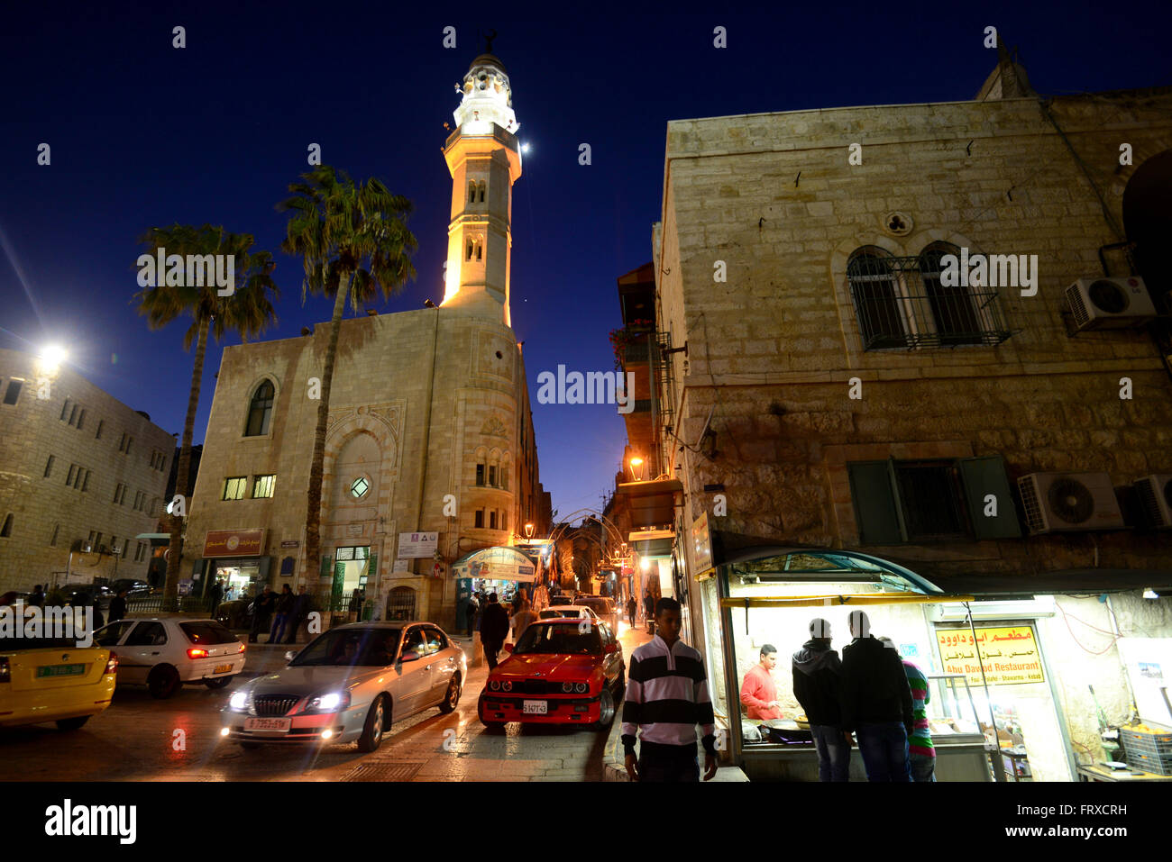 große Moschee an Krippe legen in Bethlehem in der Nacht, in der Nähe von Israel Palästina Stockfoto
