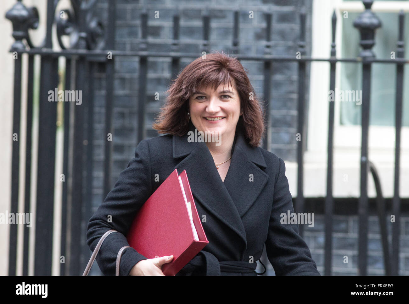 Ausbildung Sekretärin, Nicky Morgan in der Downing Street, London Stockfoto