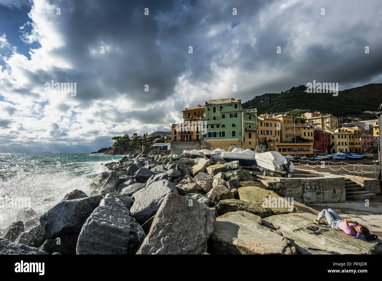 Steigenden Sturm, Bogliasco, Provinz von Genua, italienische Riviera, Ligurien, Italien Stockfoto