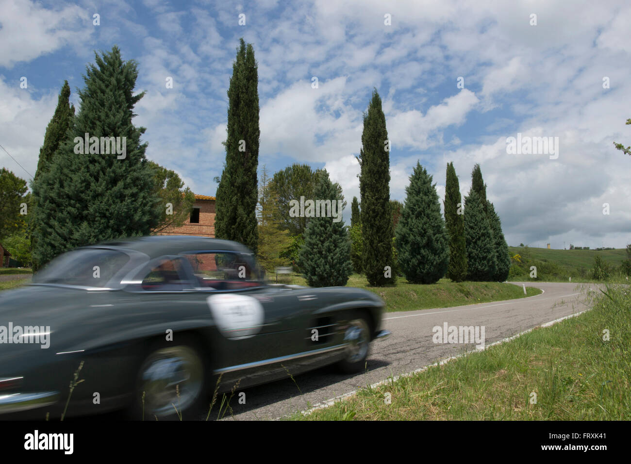 Mercedes-Benz, 300 SL W 198 Flügeltüren, Mille Miglia, 1000 Miglia, in der Nähe von San Quirico d ' Orcia, Toskana, Italien, Europa Stockfoto