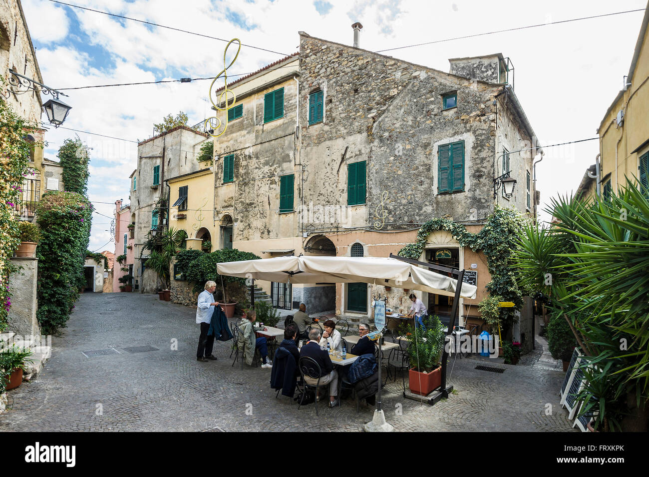 Restaurant, Cervo, Provinz Imperia, Ligurien, Italien Stockfoto