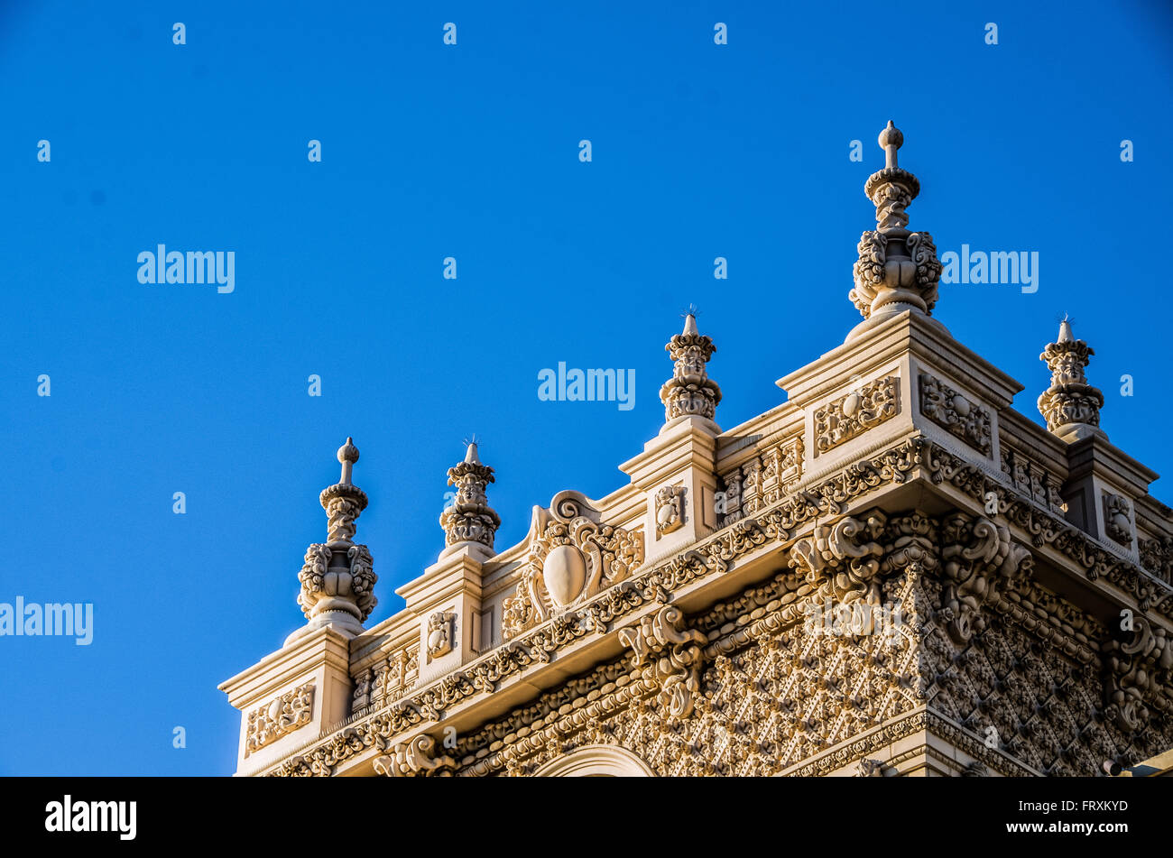 Details in der barocken Architektur in Balboa Park in San Diego, CA, USA Stockfoto