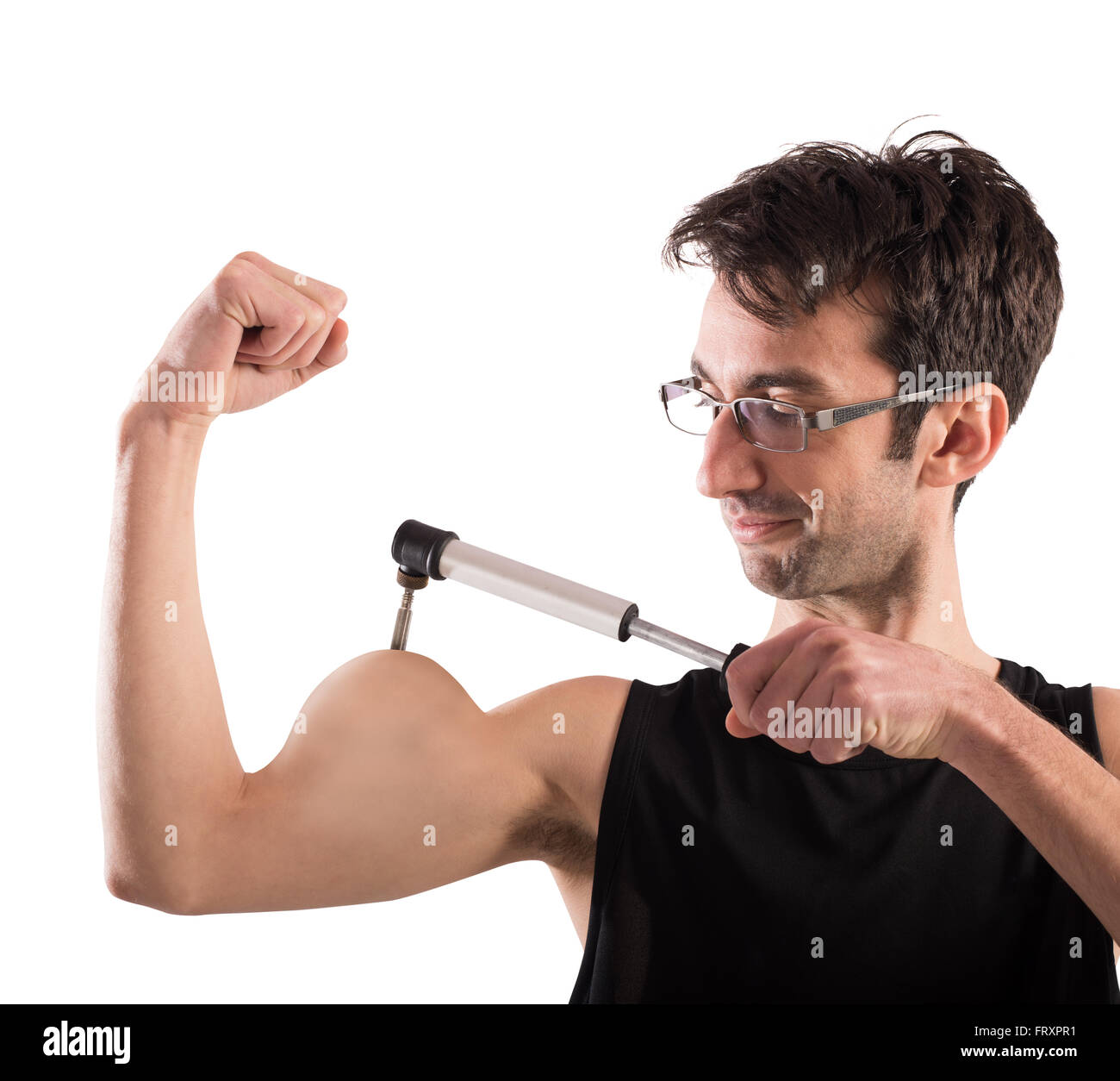 Ironisch muskulöser Mann Stockfoto