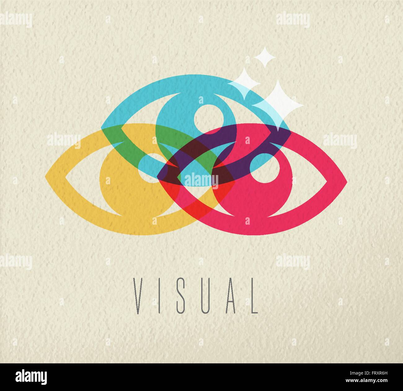 Visuelles Konzept Ikone, Darstellung des menschlichen Auges Anatomie in bunten transparenten Stil über Textur Hintergrund. EPS10 Vektor. Stock Vektor