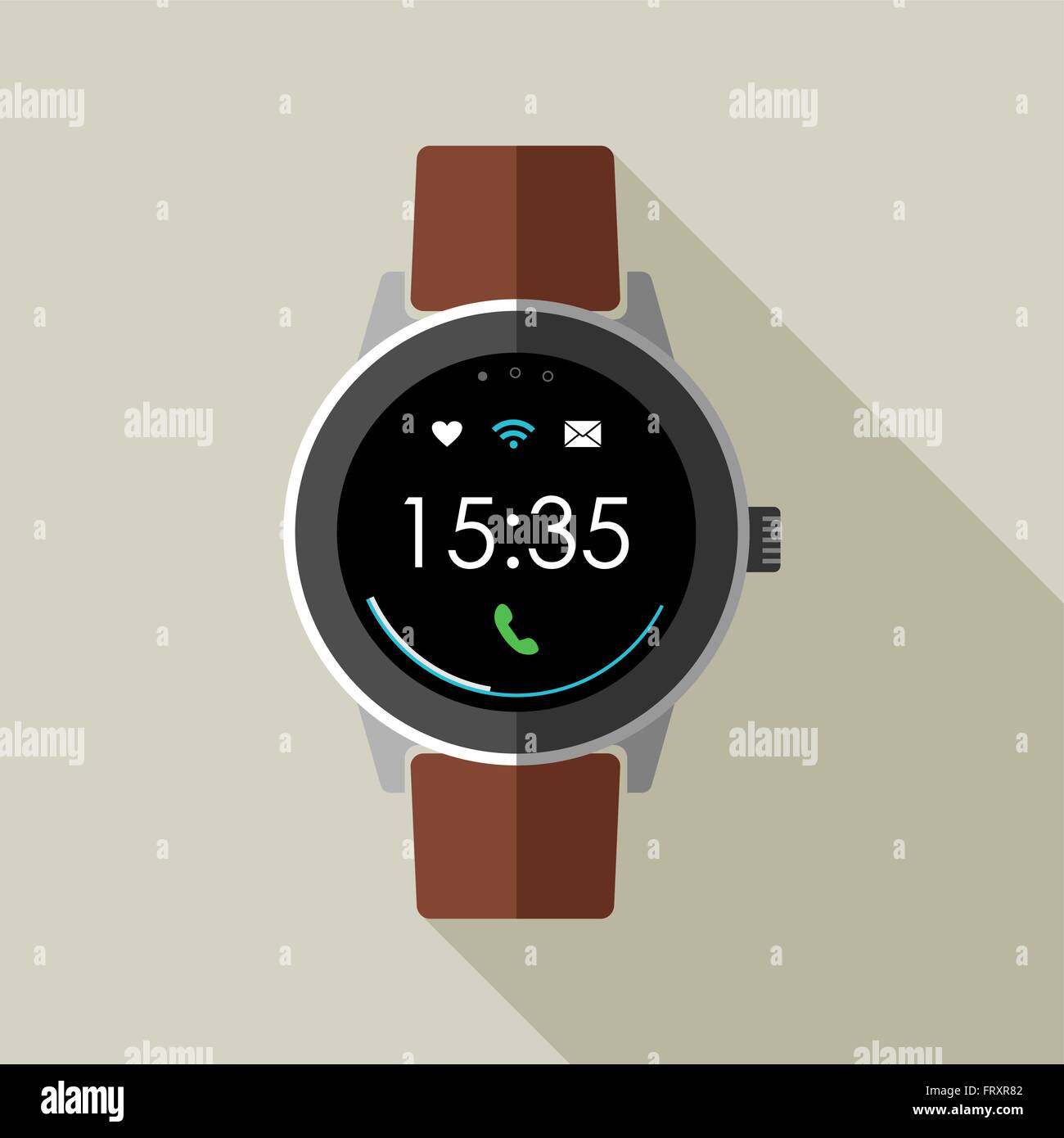 Moderne Smartwatch Darstellung in 2d mit klassischem Retro-Stil und Zeit-Anzeige auf dem Bildschirm. EPS10 Vektor. Stock Vektor