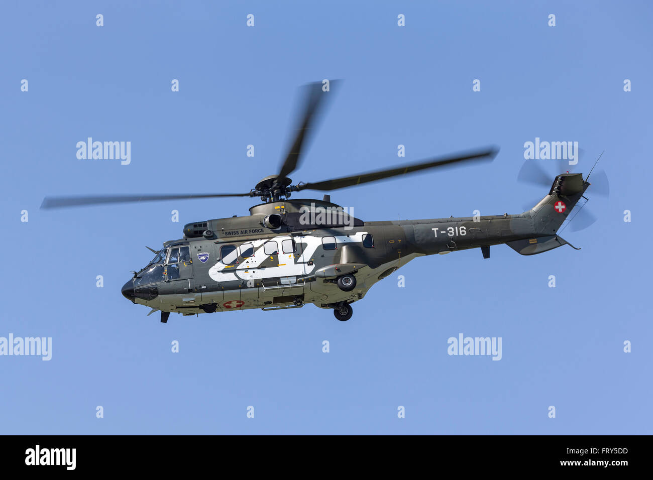 Aerospatiale AS332 (TH89) Super Puma militärische Hubschrauber T-316 von der Schweizer Luftwaffe (Schweizer Luftwaffe) Stockfoto