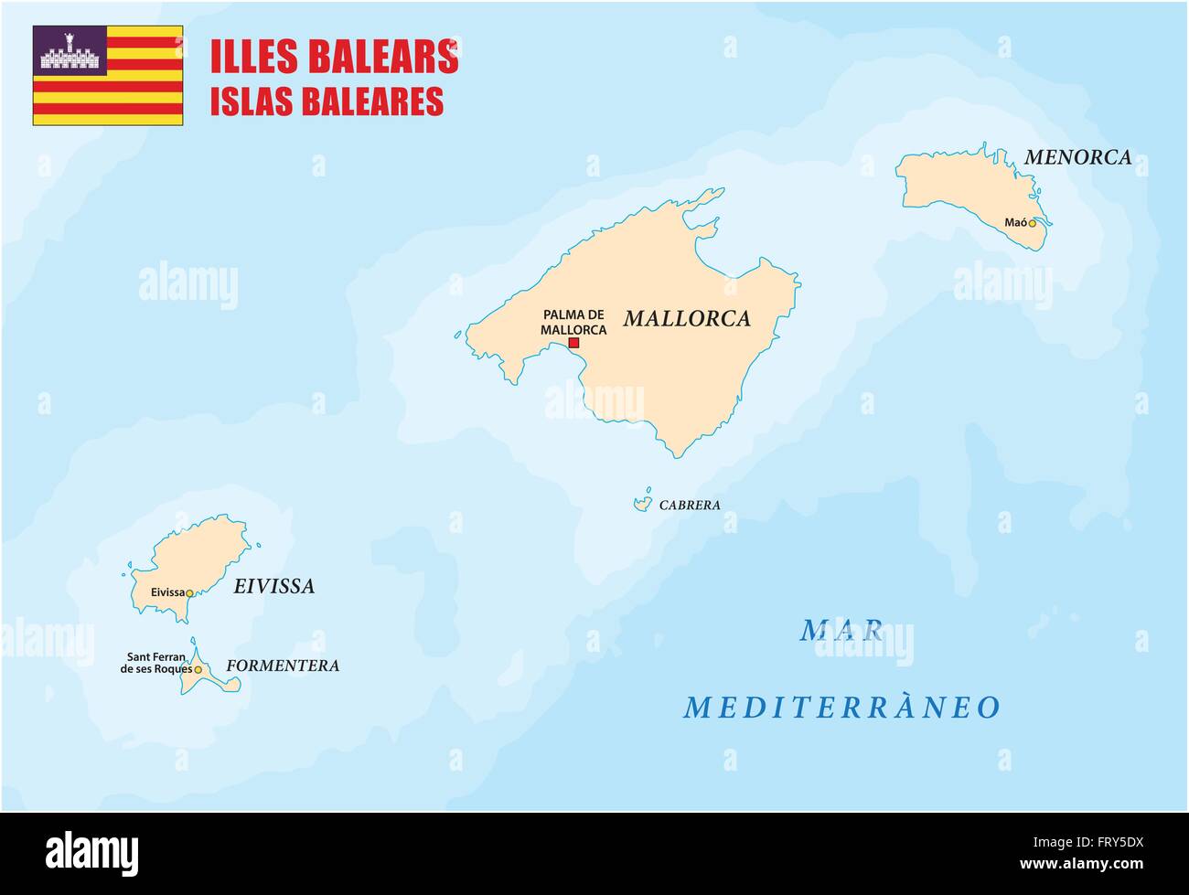 Karte der Balearen mit Flagge Stock Vektor