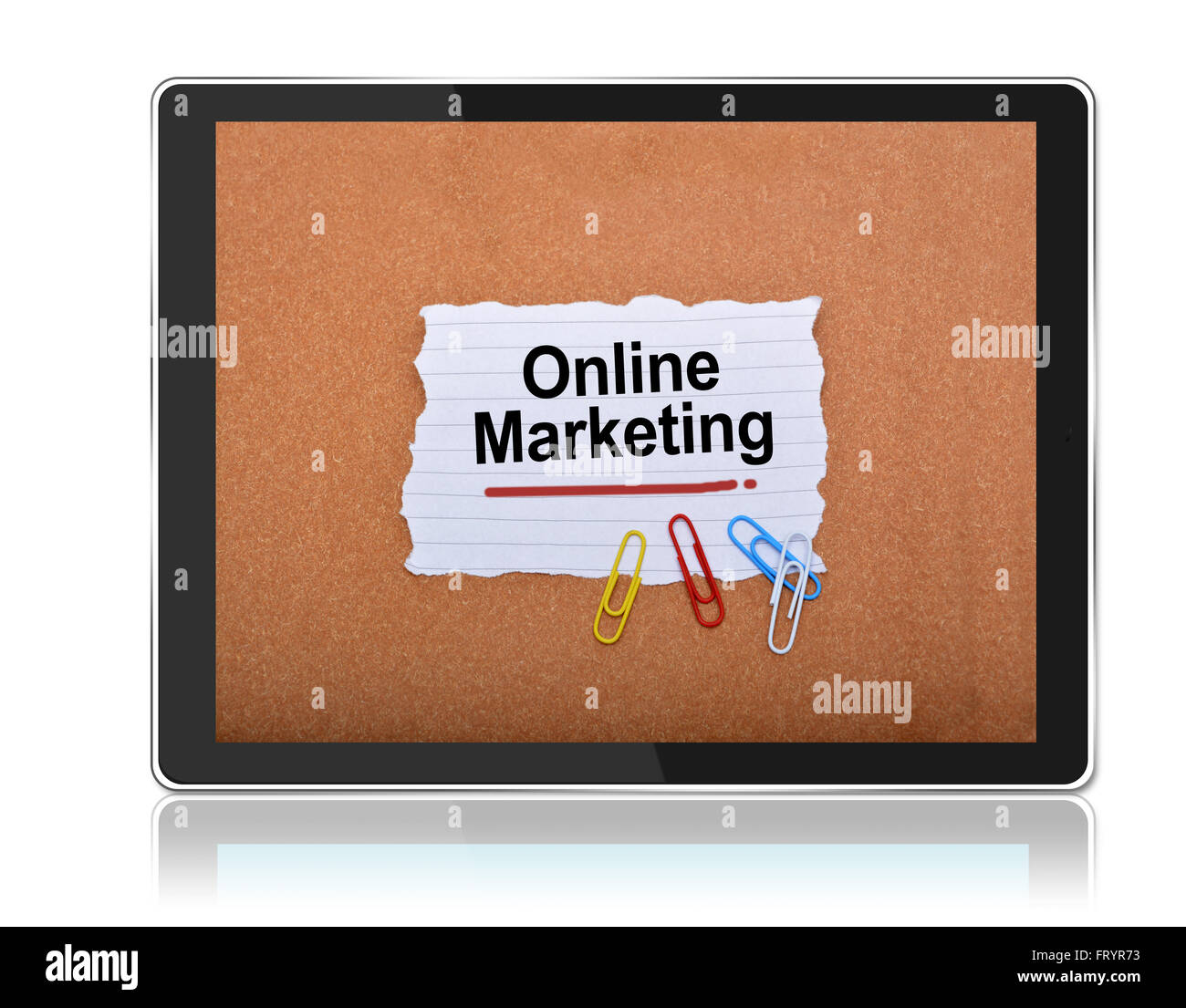 Online-Marketing auf Notepad in Tablettenform. Stockfoto