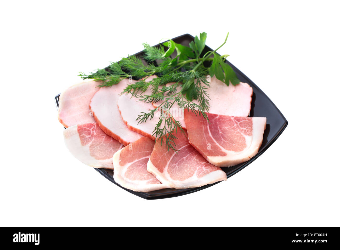 Gastronomischen Hintergrund. Italienischer Schinken und Schinken auf schwarze Platte geschnitten Stockfoto