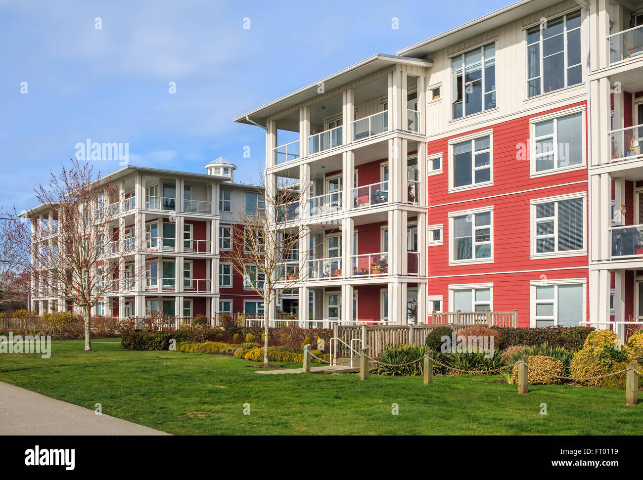 Moderne Appartementhäuser in Richmond, British Columbia, Kanada. Stockfoto