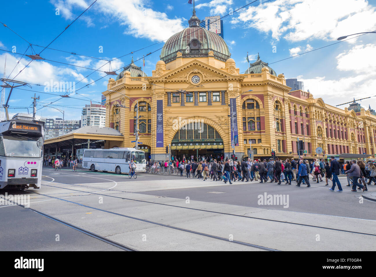 Flinders Street Station ist ein Wahrzeichen in Melbourne. Stockfoto