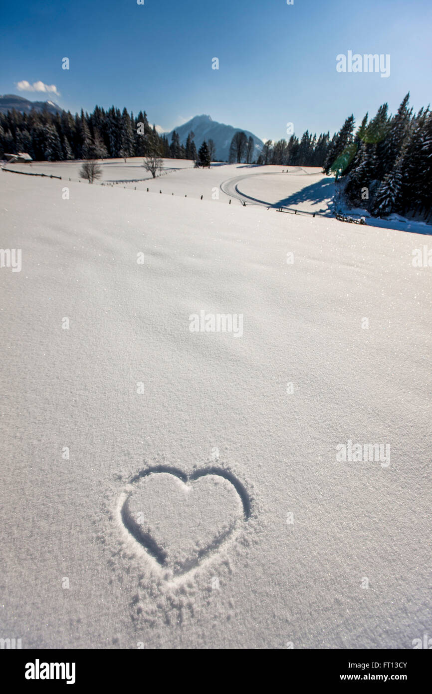 Herzform im Schnee, Ramsau am Dachstein, Steiermark, Österreich Stockfoto