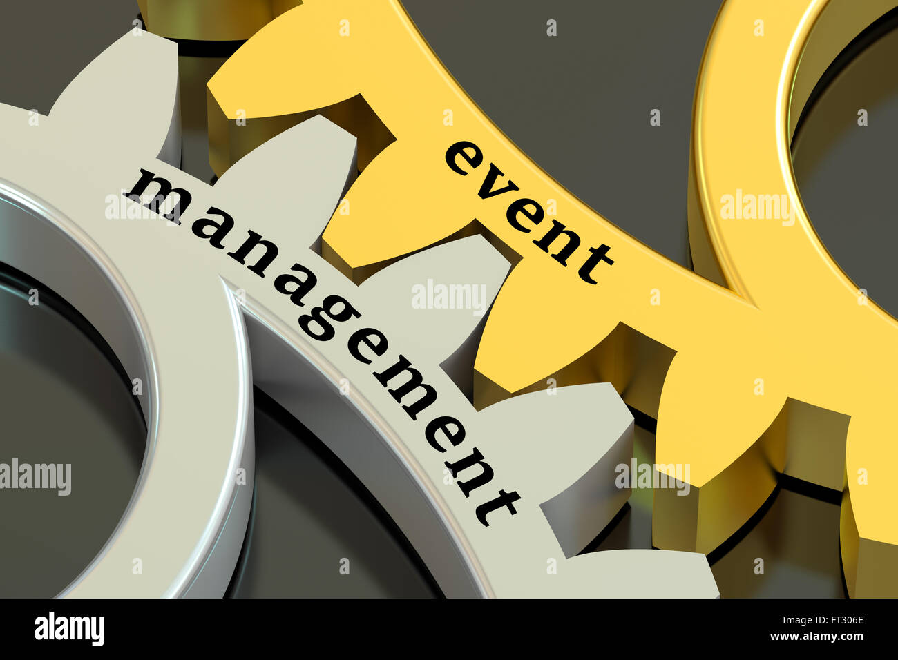Event-Management-Konzept auf die Zahnräder, 3D rendering Stockfoto