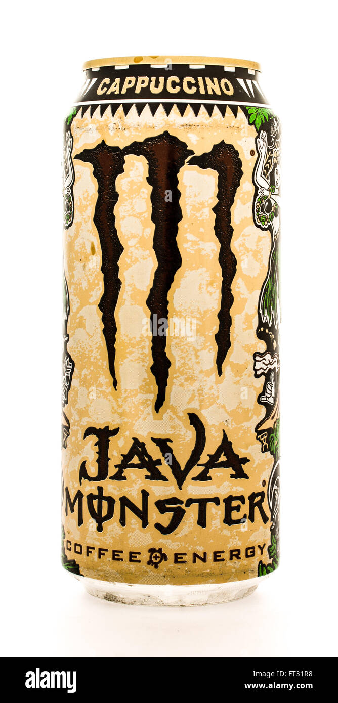 Winneconne, Wisconsin - 12. August 2015: kann der Java Monster Kaffee Enery Drink Cappuccino Geschmack. Stockfoto