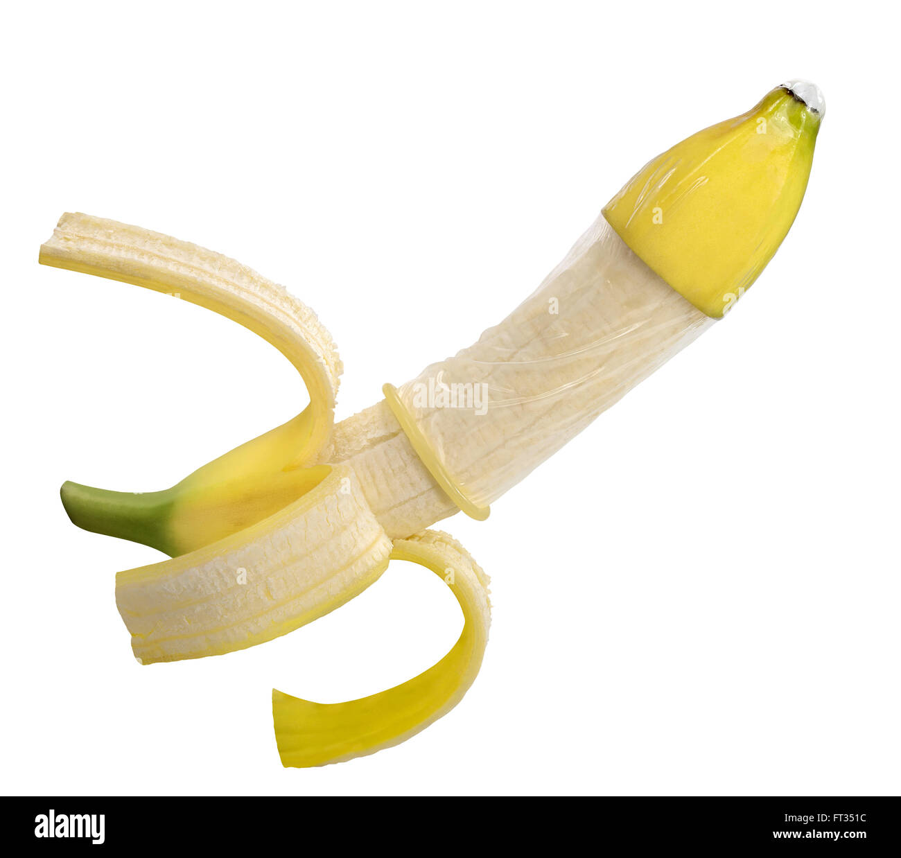 Demonstrierende Kondomgröße auf der Banane Stockfoto
