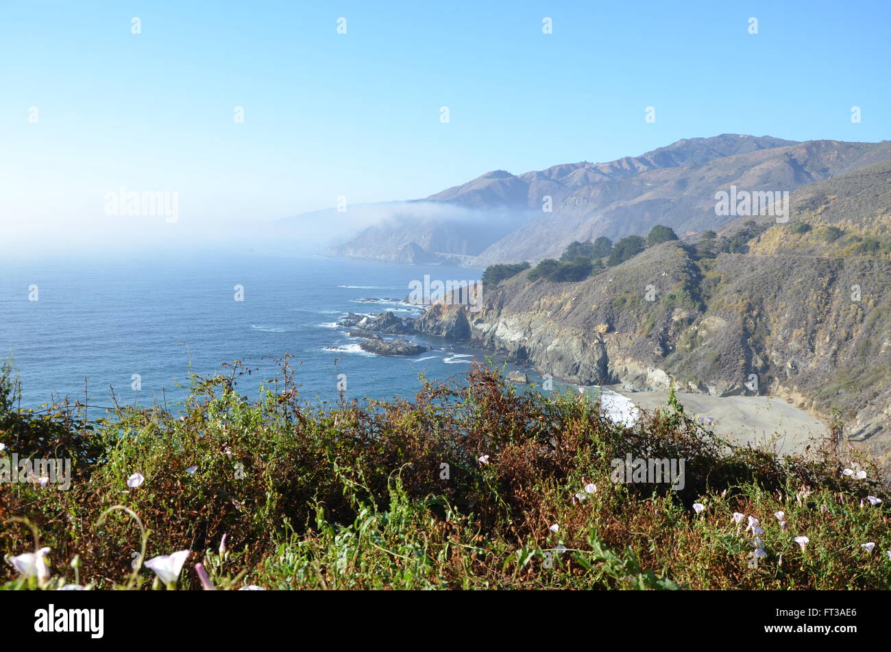 Ein Blick auf die Rocky-Creek-Brücke an der kalifornischen Küste entlang des Pacific Coast Highway Stockfoto