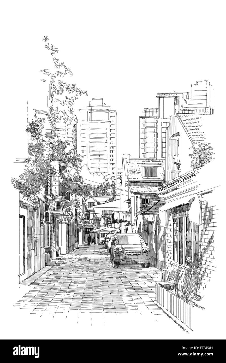 Freihand Skizze der old street Stockfoto