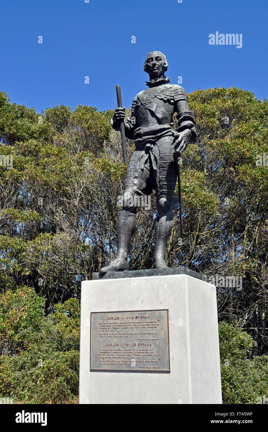 Statue in San Francisco von Carlos III., König von Spanien von Federico Collau. Stockfoto