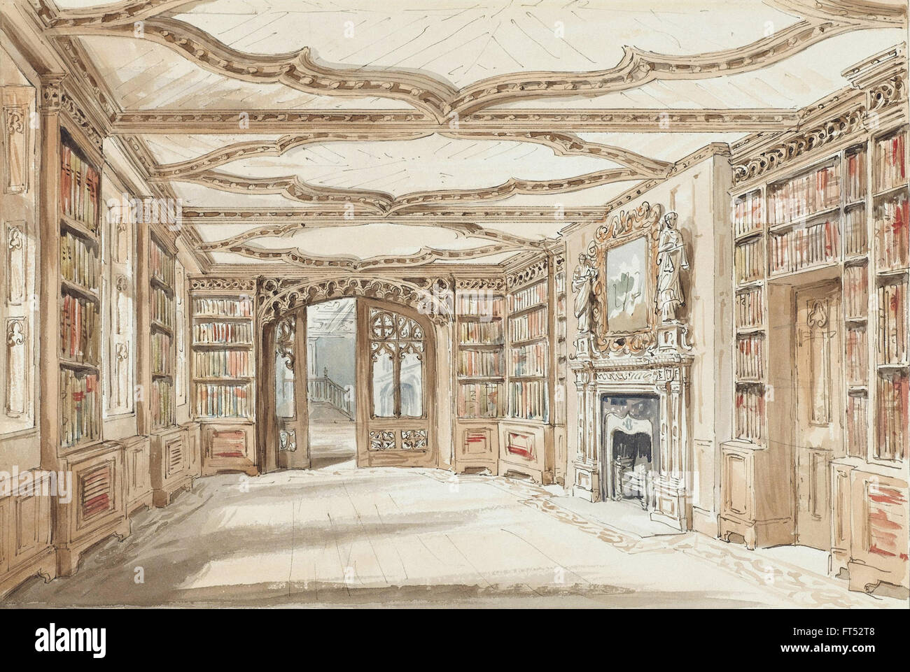 Charles James Richardson - Innenansicht einer Bibliothek im gotischen Stil - Cooper-Hewitt National Design Museum Stockfoto