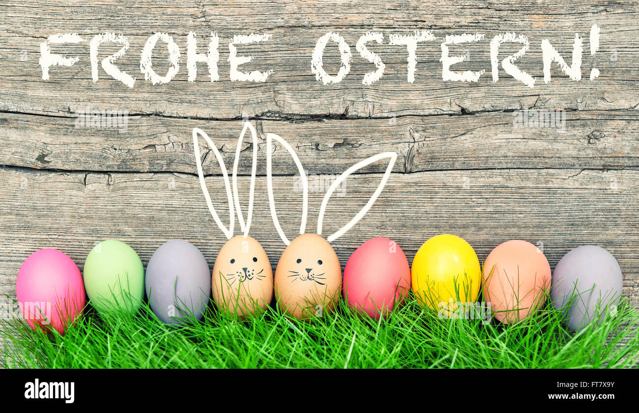 Ostereier Niedlichen Haschen Lustige Dekoration Frohe Ostern Frohe Ostern In Deutsch Stockfotografie Alamy