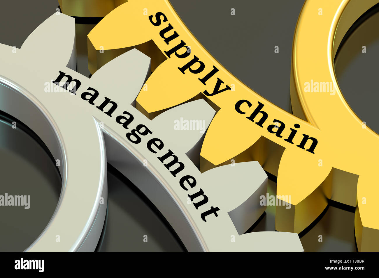 Supply-Chain-Management-Konzept auf die Zahnräder, 3D rendering Stockfoto