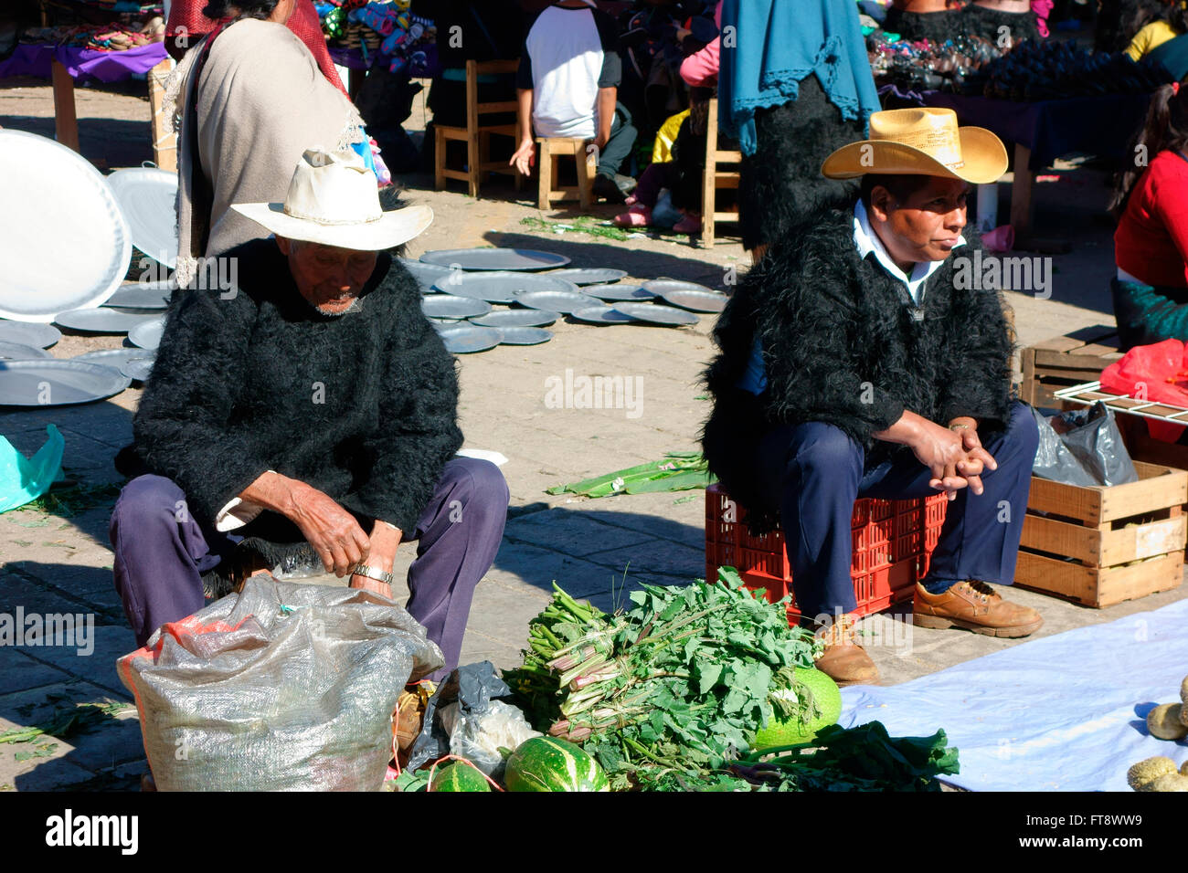 Sonntagsmarkt in San Juan Chamula in der Nähe von San Cristobal de Las Casas, Chiapas, Mexiko Stockfoto
