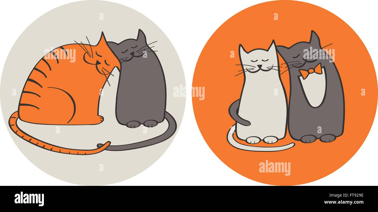Satz von zwei Katzen verliebt, Vektor-illustration Stock Vektor
